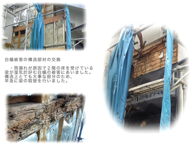 白蟻被害の構造部材の交換
